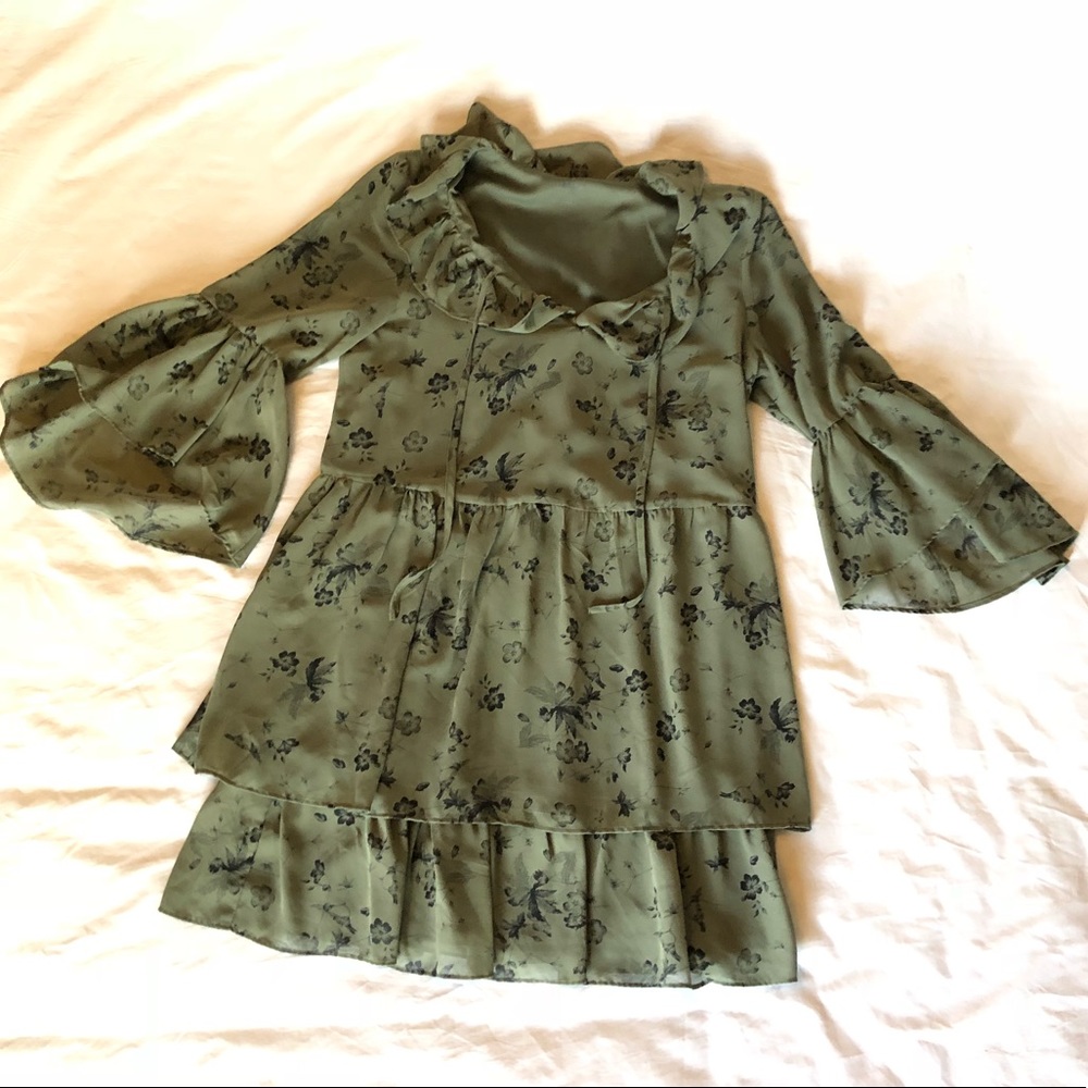Kensie Green Floral Ruffle Layer Dress
